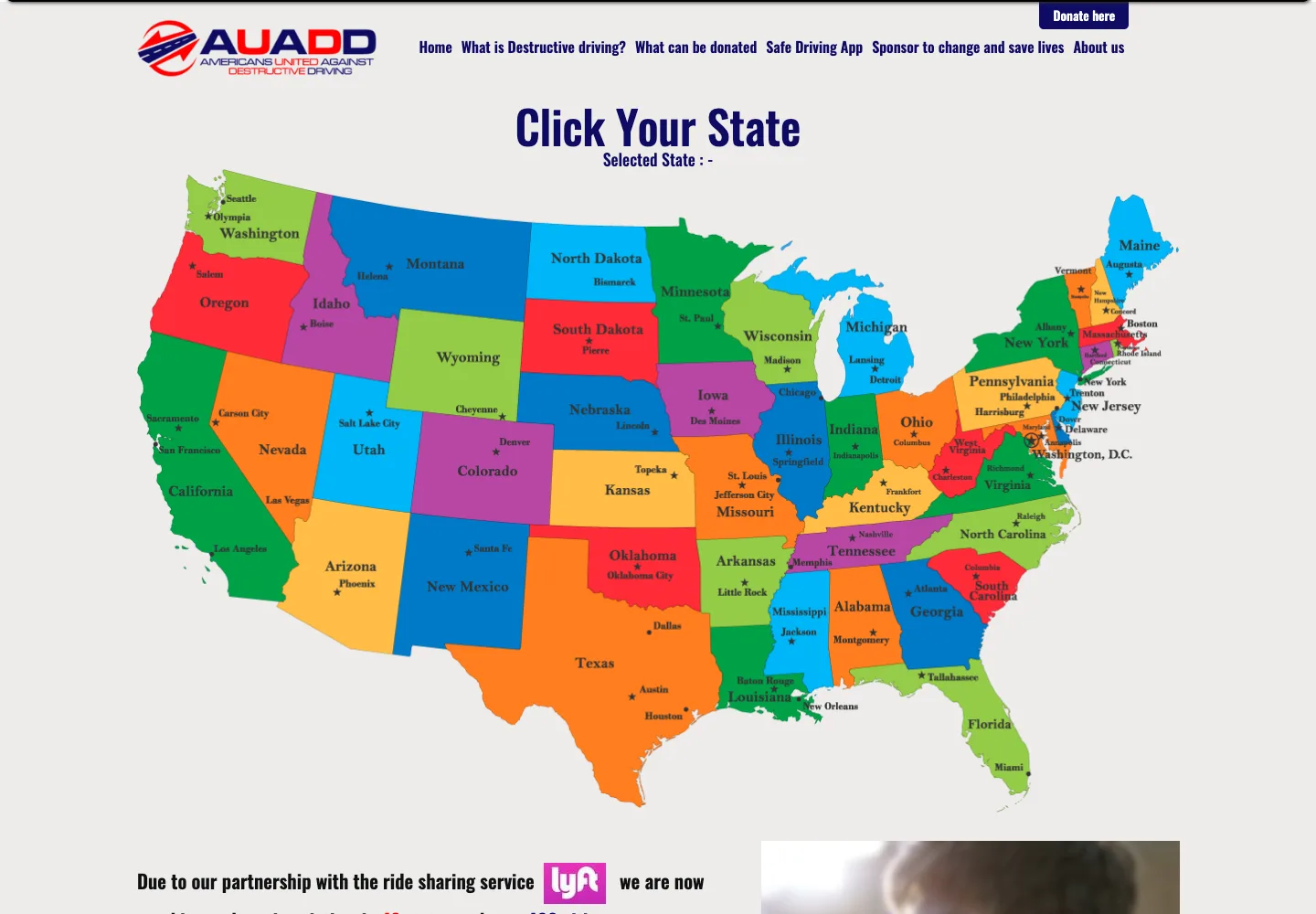 Archived June 2022 AUADD homepage led by a large state map and compact navigation