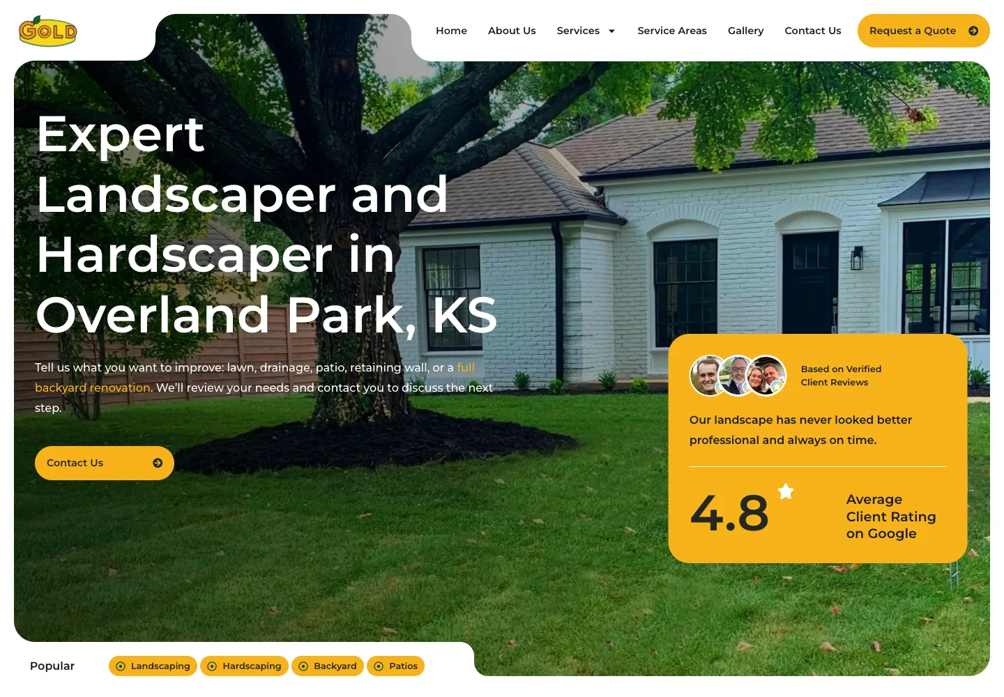 Gold Lawn Care landscaping and hardscaping website homepage