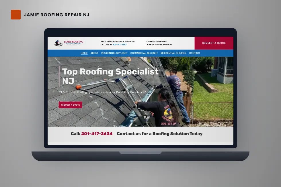 Jamie Roofing Repair NJ website project preview